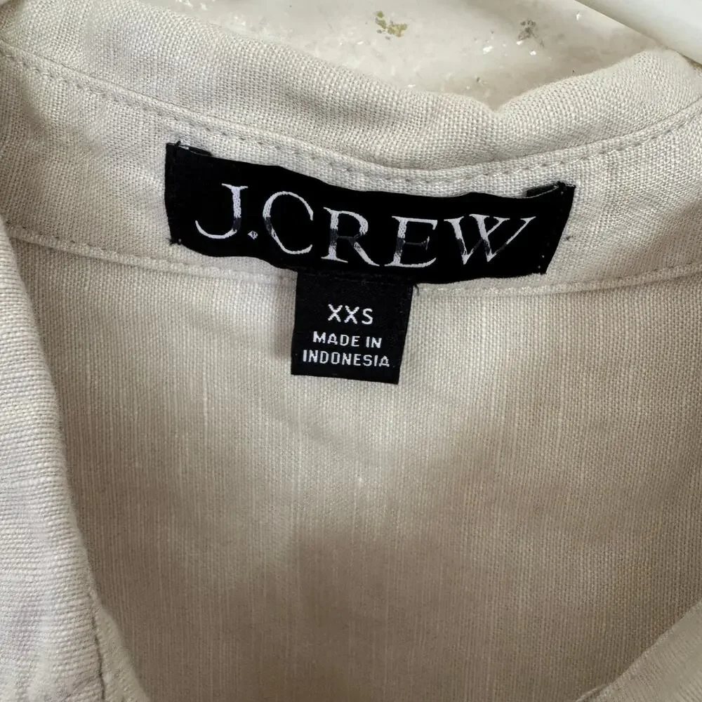 J.Crew Relaxed-Fit Beach Shirt SZ 2XS Flax Swim Cover Up Linen Blend Long Sleeve